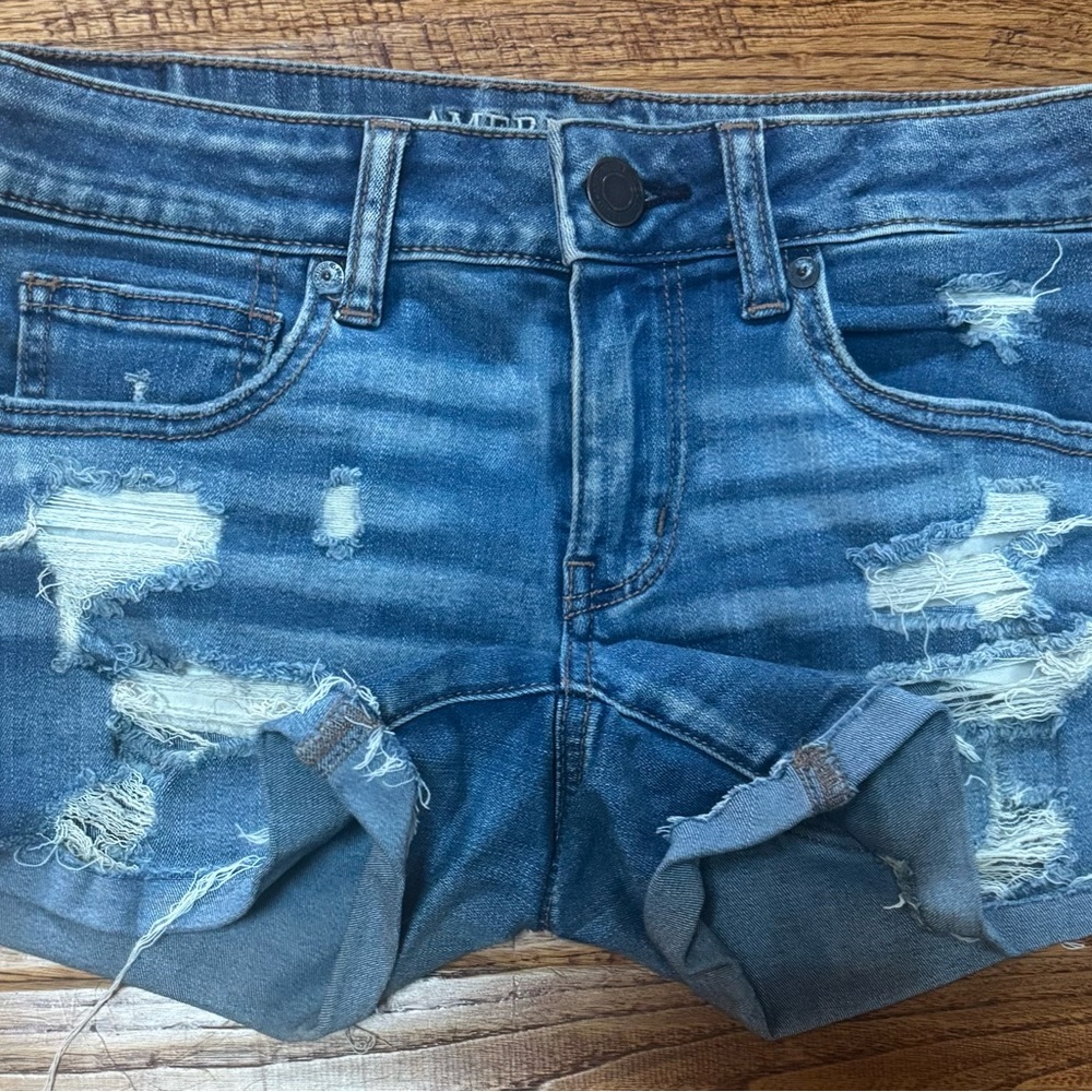 AE Distressed Blue Denim Shorts